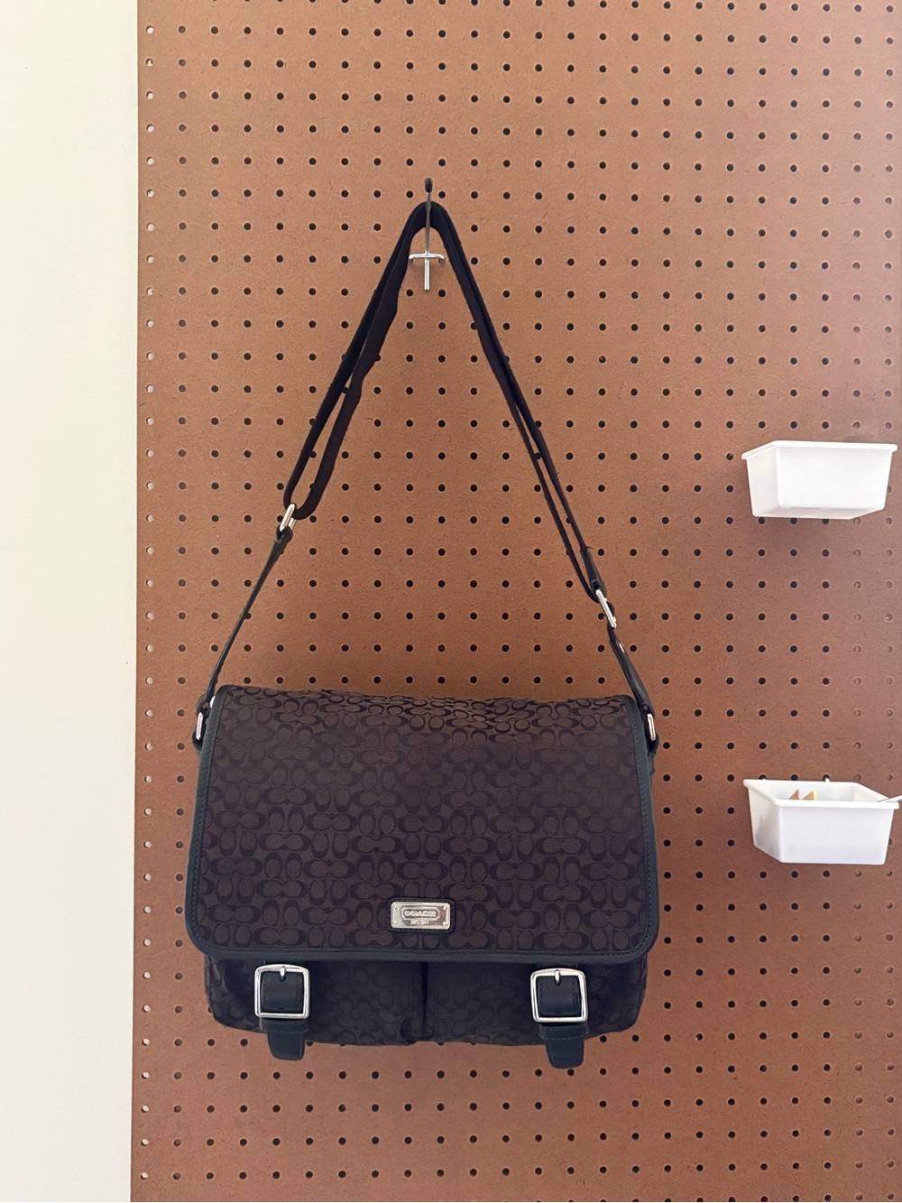 Genuine Coach Signature Jacquard Black Canvas Messenger Bag